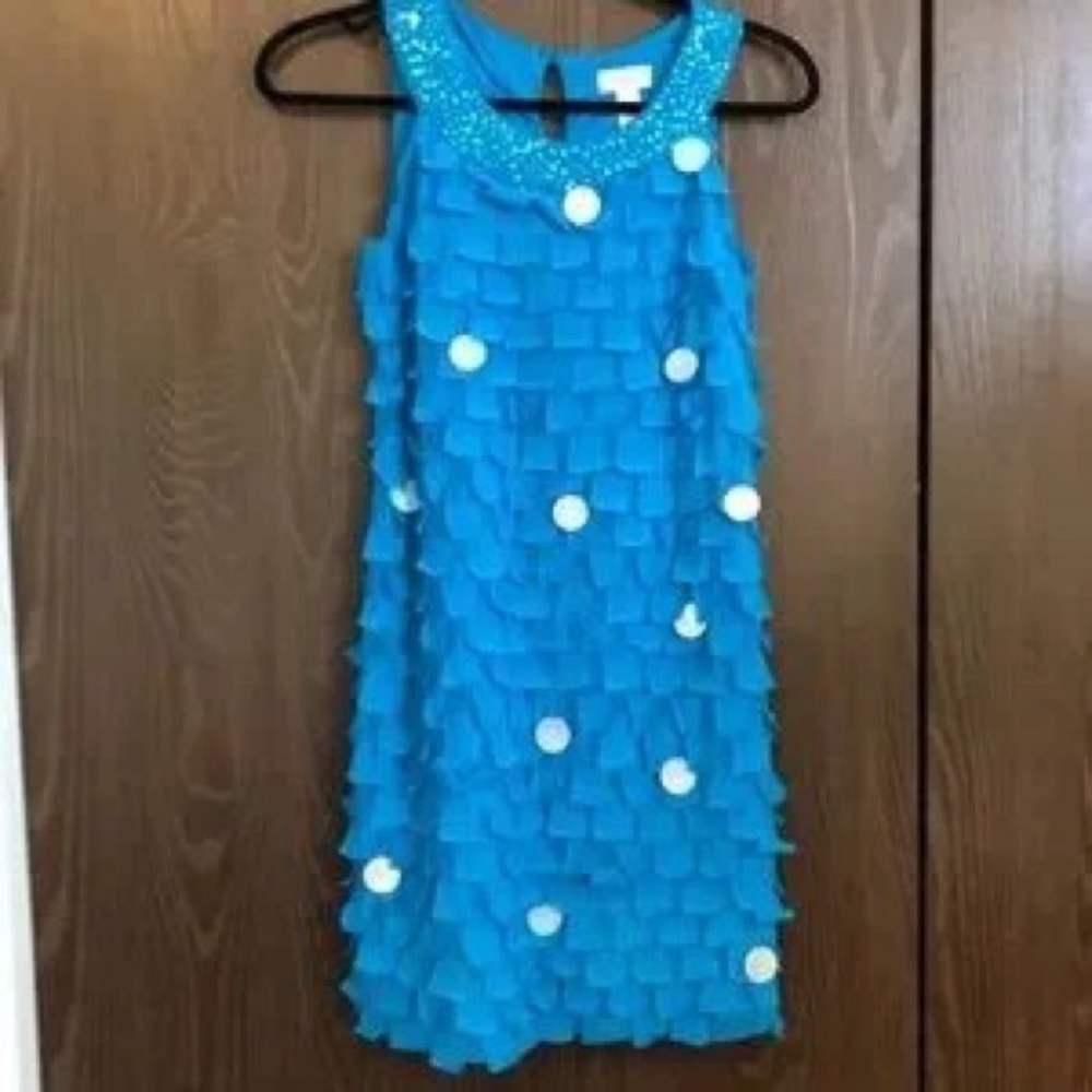 Justice Blue Ruffle Party Dress with Jeweled Collar